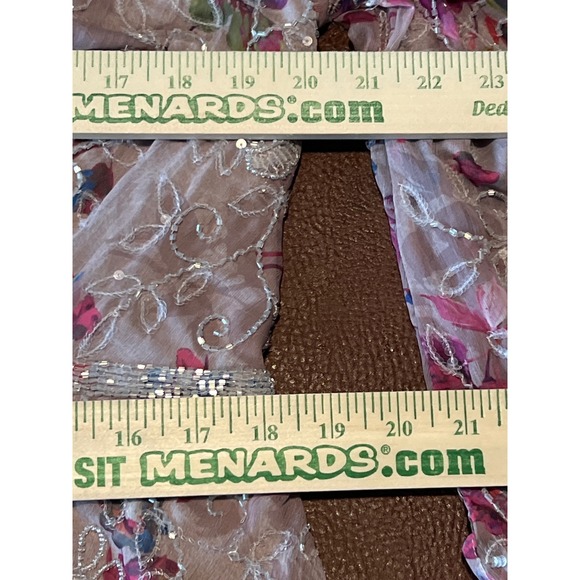 Mac Duggal Floral Beaded Sequin Chiffon Midi Dress Mauve Multi Womens Size 14 - Picture 6 of 12